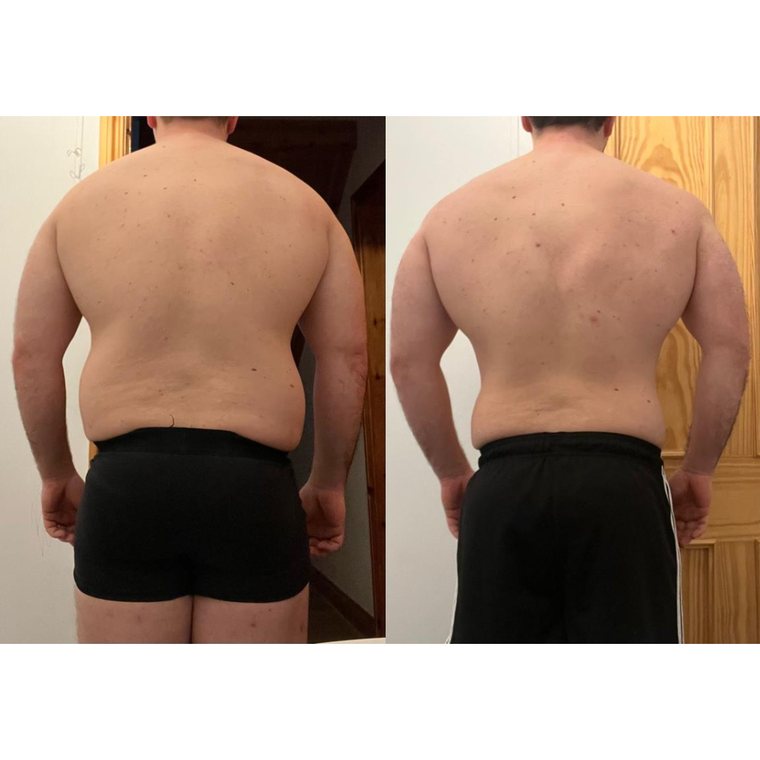 Phil's back before and after, leaner and more muscular