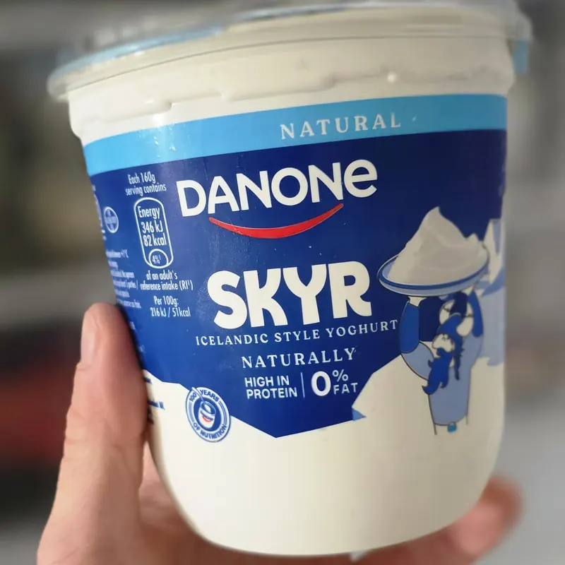 A pot of Danone natural 0% fat skyr